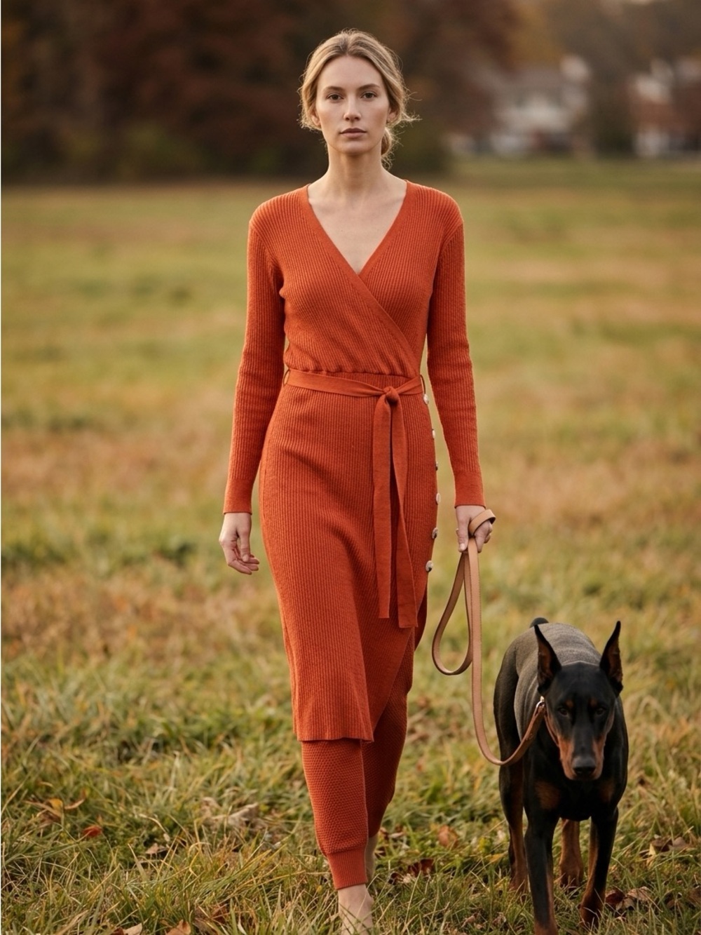 Kena Que Ribbed Knit Midi Dress in Orange Size Large Like New